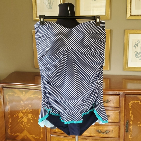 Striped One-Piece Swimsuit with Teal Accents - Picture 1 of 3